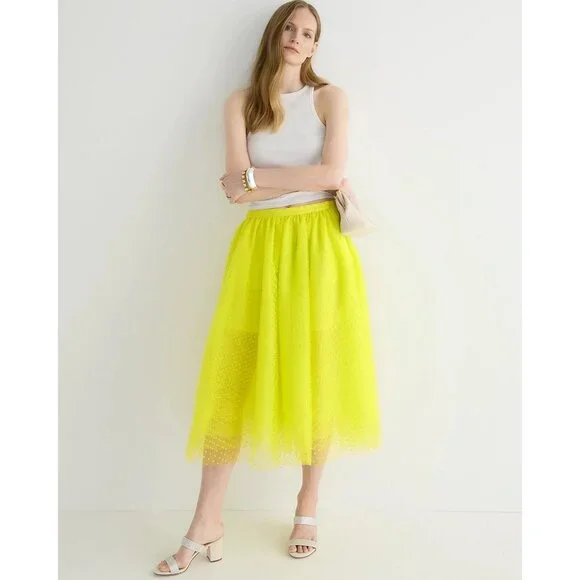 NWT J.Crew Collection Limited-Edition Tulle Midi Bright Kiwi Polka Dot Skirt 10 - Picture 2 of 8